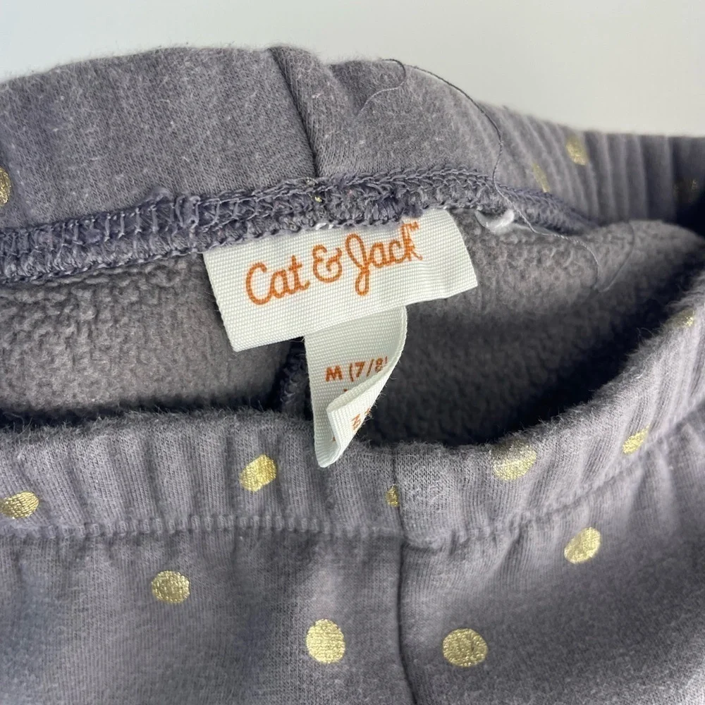 CAT & JACK Girls Kids Grey Leggings w/ Gold Printed Polka Dots Size M (7-8)